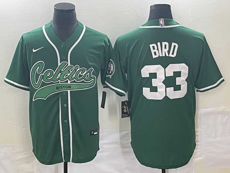Men%27s Boston Celtics #33 Larry Bird Green With Patch Stitched Baseball Jersey